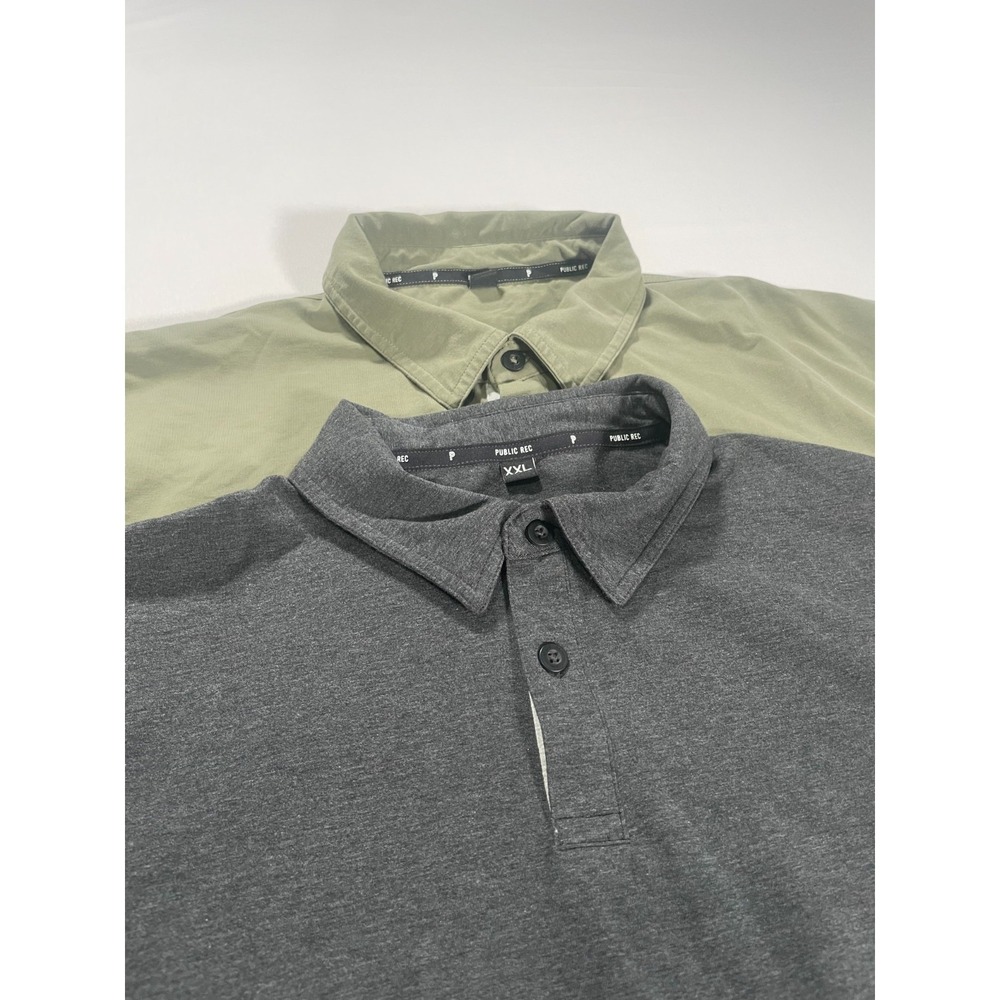 Lot of 2 Public Rec Shirts Mens XXL Gray Green Performance Go To Polo Short Slee